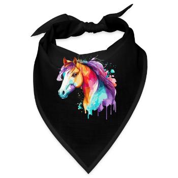Watercolor Horse Riding Pony Colorful Pet Ponys Lo - Bandana - Schwarz - Vorne