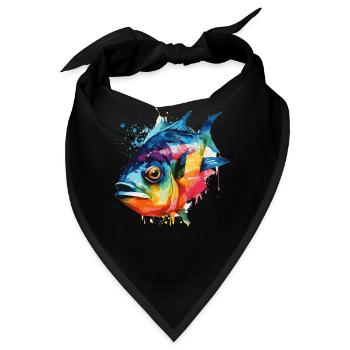 Watercolor Piranha Colorful Freshwater Fishing Out - Bandana - Schwarz - Vorne