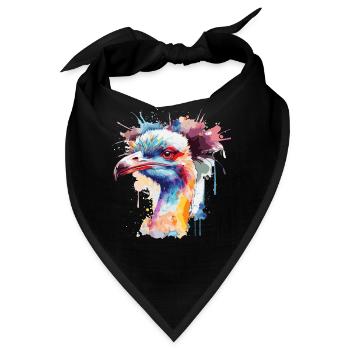 Watercolor Ostrich Face Colorful Funny - Bandana - Schwarz - Vorne