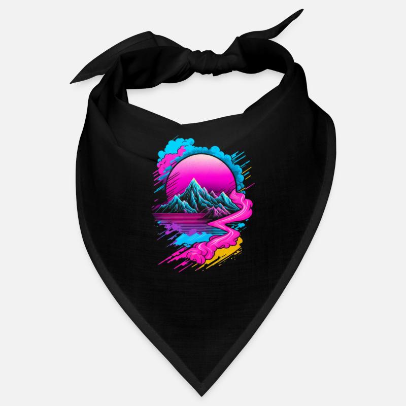 Vaporwave Abstract Landscape Moon Tree Waterfall Bandana