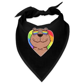 Regenbogen - Capybara mit Brille und Herz - Bandana - Schwarz - Vorne