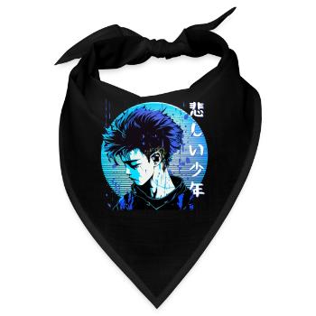 Sad Anime Boy Edgy Japanese Vaporwave Urban Street - Bandana - Schwarz - Vorne