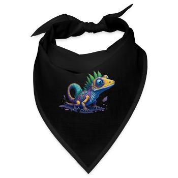 Gamer's Perfect Illustration - Cute Colorful Gekko - Bandana - Schwarz - Vorne