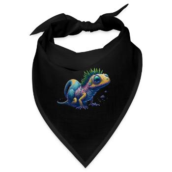 Gamer's Perfect Illustration - Cute Colorful Gekko - Bandana - Schwarz - Vorne