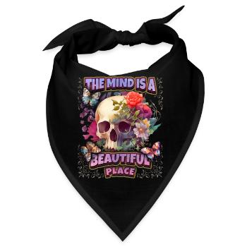 Skull Totenkopf Schädel mit Vintage Blumen, Spruch - Bandana - Schwarz - Vorne