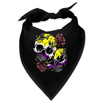 Nicht binär Stolz Flagge Schädel Rosen Subtil LGBT - Bandana - Schwarz - Vorne
