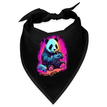 cute fat japanese Panda gamer Play Consol - Bandana - Schwarz - Vorne