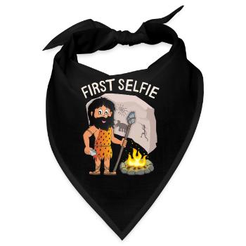 Lustiger Neandertaler, First-Selfie, Spruch, Pun - Bandana - Schwarz - Vorne