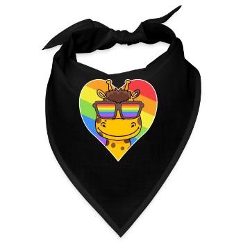Regenbogen - Giraffe mit Brille und Herz - Bandana - Schwarz - Vorne