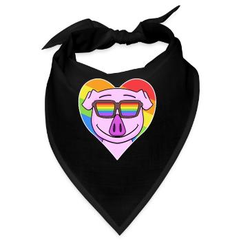 Regenbogen - Schwein mit Brille und Herz - Bandana - Schwarz - Vorne