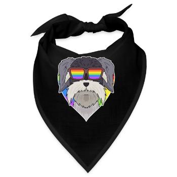Regenbogen - Hund Schnauzer mit Brille und Herz - Bandana - Schwarz - Vorne