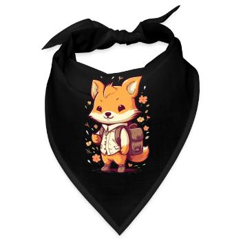 Süßer Cartoon Fuchs mit Rucksack für Kitakinder - Bandana - Schwarz - Vorne