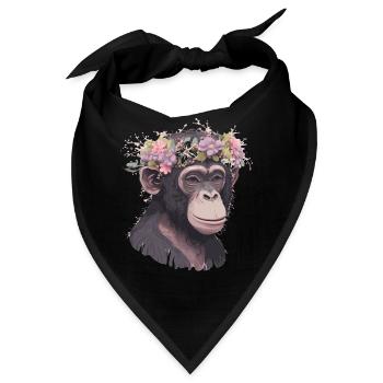Cute Chimp Chimpanzee Flower Crown Floral Ape Monk - Bandana - Schwarz - Vorne