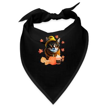 Niedliche Katze Kürbis Gewürz Lustig Herbst Liebe - Bandana - Schwarz - Vorne