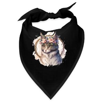 Cute Manx Cat Flower Crown Cats Pet Kitten - Bandana - Schwarz - Vorne