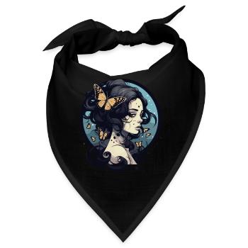 Gothic Frau mit orangenen Schmetterlingen Mystisch - Bandana - Schwarz - Vorne