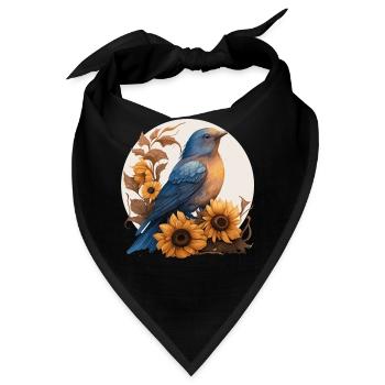 Cute Bluebird Sunflower Floral Watercolor Bluebird - Bandana - Schwarz - Vorne