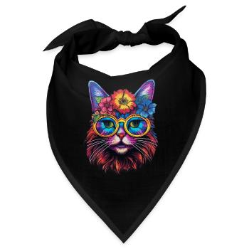 Katze Hippie 60s 70s - Bandana - Schwarz - Vorne