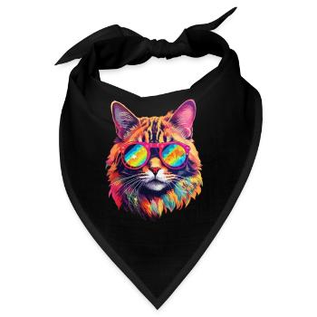 Katze Hippie 60s 70s - Bandana - Schwarz - Vorne