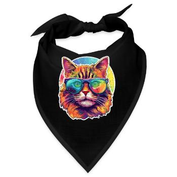 Katze Hippie 60s 70s - Bandana - Schwarz - Vorne