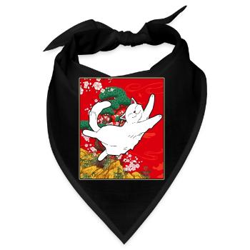 Cherry Blossom Shirt, Kawaii Cat Cherry Blossom - Bandana - Schwarz - Vorne