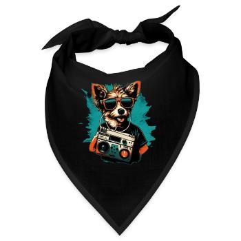 Hund mit Boombox und Sonnenbrille - Bandana - Schwarz - Vorne