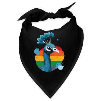 Pfau Retro Vogel Ziervogel Federn Bunt - Bandana - Schwarz - Vorne