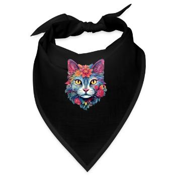Katze Ästhetisches Blumen-Design - Bandana - Schwarz - Vorne