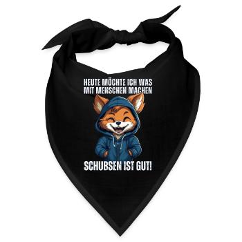 Süßer Cartoon Fuchs: "Heute Menschen schubsen" - Bandana - Schwarz - Vorne