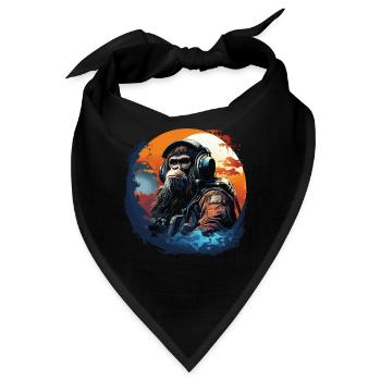 Cooler Affe mit Kopfhörer - Ape, Monkey Graphics - Bandana - Schwarz - Vorne