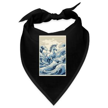 Einhorn Hokusai Japanische Kunst Kanagawa Humor - Bandana - Schwarz - Vorne