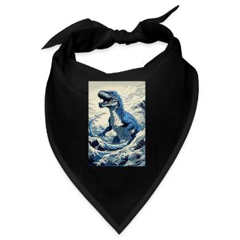 Dinosaurier Hokusai Japanische Kunst Humor Kanagawa - Bandana - Schwarz - Vorne