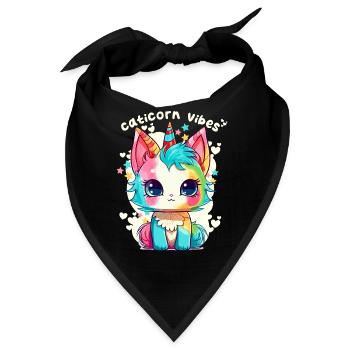 Cute Playful Kawaii Japanese Cat Floral Pastel Ani - Bandana - Schwarz - Vorne