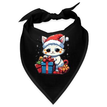 Kawaii Cat Christmas Anime Cute Santa Cat Lover - Bandana - Schwarz - Vorne
