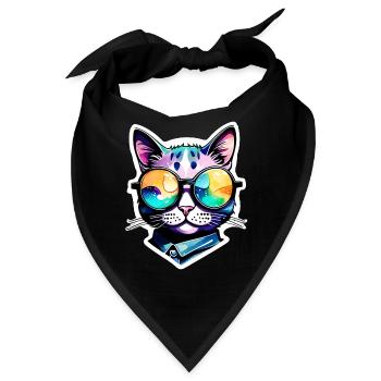 Katze mit Sonnenbrille - Katze mit Brille - Bandana - Schwarz - Vorne