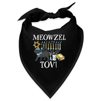 Jewish Happy Hanukkah Meowzel Tov Cat Mom Dad - Bandana - Schwarz - Vorne