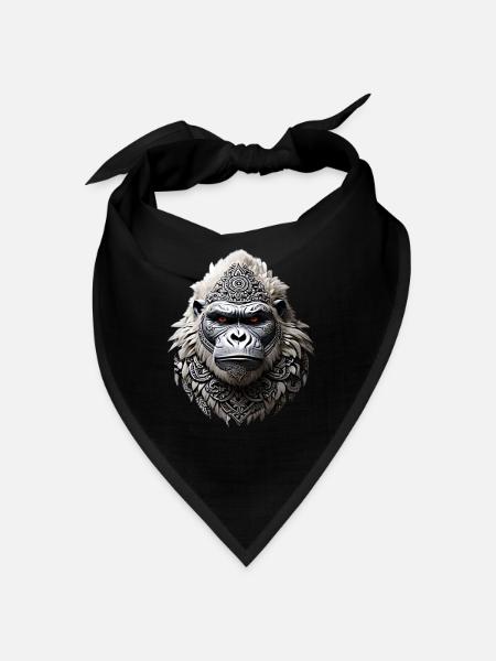 Gorilla Head Tribal White Gorilla Tattoo - Bandana - black