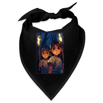 Anime-Mädchen: Rache in der Nacht mit Fackel - Bandana - Schwarz - Vorne
