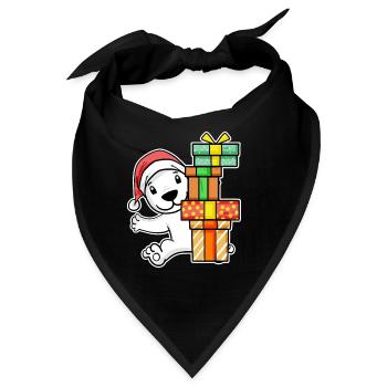 Eisbär mit Weihnachtsmütze und Weihnachtsgeschenk - Bandana - Schwarz - Vorne