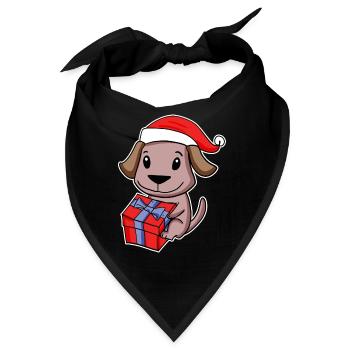Hund mit Weihnachtsmütze und Weihnachtsgeschenk - Bandana - Schwarz - Vorne