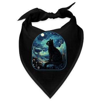 Kosmischer Blick Katze Sternenbeobachtung von einem Pilz aus - Bandana - Schwarz - Vorne