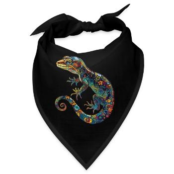Blumen Leopard Gecko Bunt & Verschnörkelt - Bandana - Schwarz - Vorne