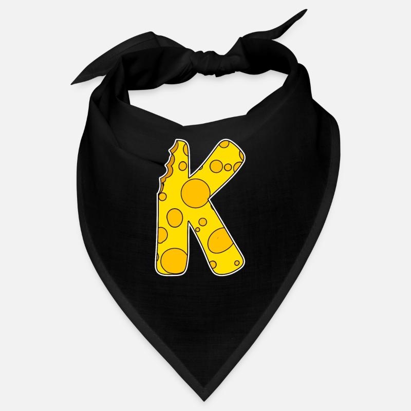 Lettre K - Lettre initiale K - Motif Fromage - Bandana - noir