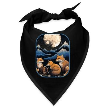 Tsukimi Moon Foxes Nighttime Gaze T-Shirt - Bandana - Schwarz - Vorne