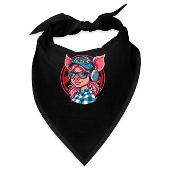 Niedliches liebenswertes Anime-Schweinemädchen - Bandana - Schwarz - Vorne