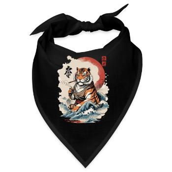 Ukiyo-E Tiger Japan Welle Streetwear Kunstwerk - Bandana - Schwarz - Vorne