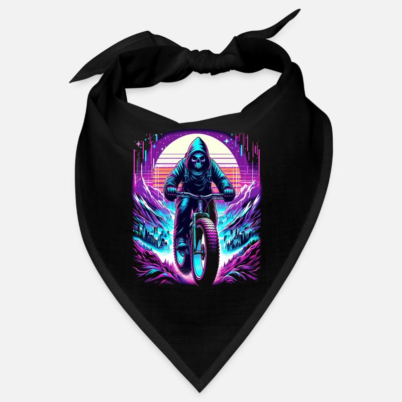 Skelett Fatbiker Synthwave Retro Fahrrad Fahrer Bandana