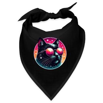 Katze Sonnenbrille 80er Neon cool Katzenfan lustig - Bandana - Schwarz - Vorne