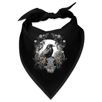 Dark Fantasy Krähe Schädel Knochen Horror Waldtier - Bandana - Schwarz - Vorne