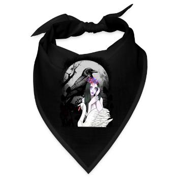 Krähe Rabe Schwan Mädchen Fantasy Mystisch Dark - Bandana - Schwarz - Vorne